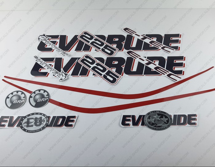 Evinrude 225HP E-tec (90° V6, 3.3L) White Cowling Outboard Decal Kit